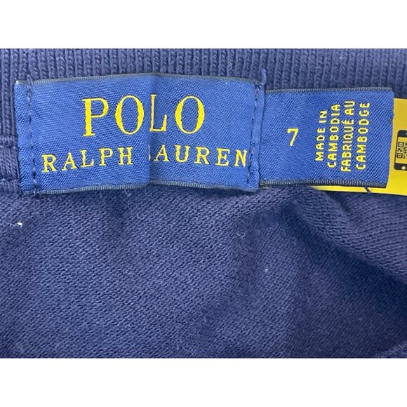 Polo Ralph Lauren Kids Navy Polo Shirt With White Pony Logo & 3 Patch Size 7 - Picture 6 of 8